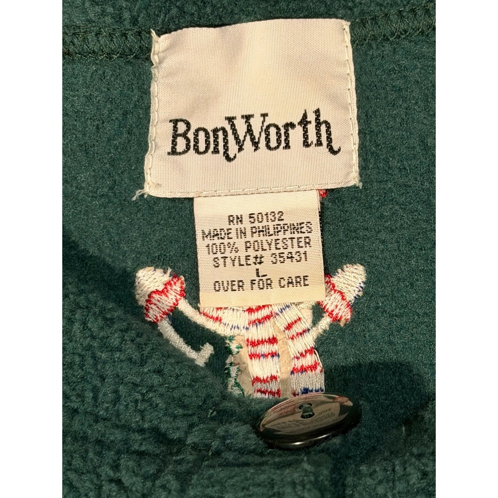 Bonworth Womens Large Green Fleece Snowman Embroidered Button Cardigan 35431 - Picture 3 of 8